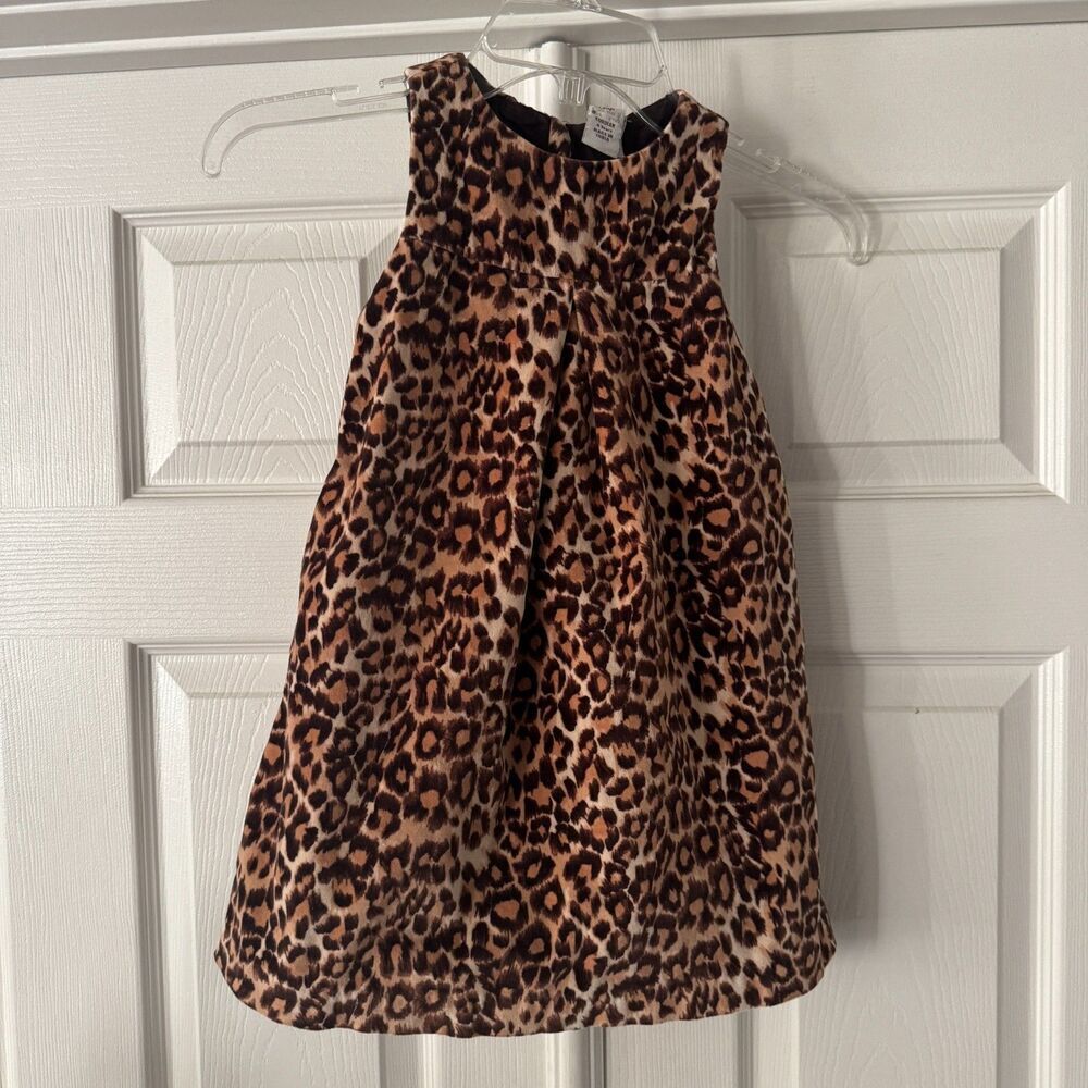 Baby Gap Toddler Girls Leopard Velvet Dress 4 Years Sleeveless Jumper Pockets